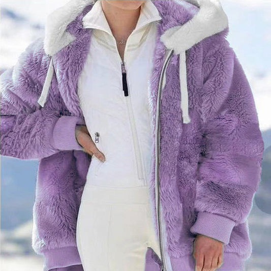 ☃️❄️【S-5XL】 Dámská bunda 2025 s kontrastními pruhy z hustého plyše
