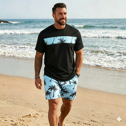 🌴【S-5XL】 Nov moderen moški poletni komplet s potiskano majico in kratkimi hlačami; ohlapen, ležeren kroj.