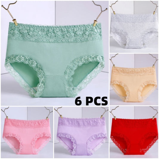 💞【6-pak】👙Damskie, oddychające, bawełniane, bezszwowe majtki ze średnim stanem