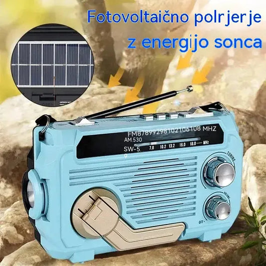 🔥Prodajni hit🔥🔦 Prenosni zasilni radio s polnjenjem na ročni pogon in LED-lučko
