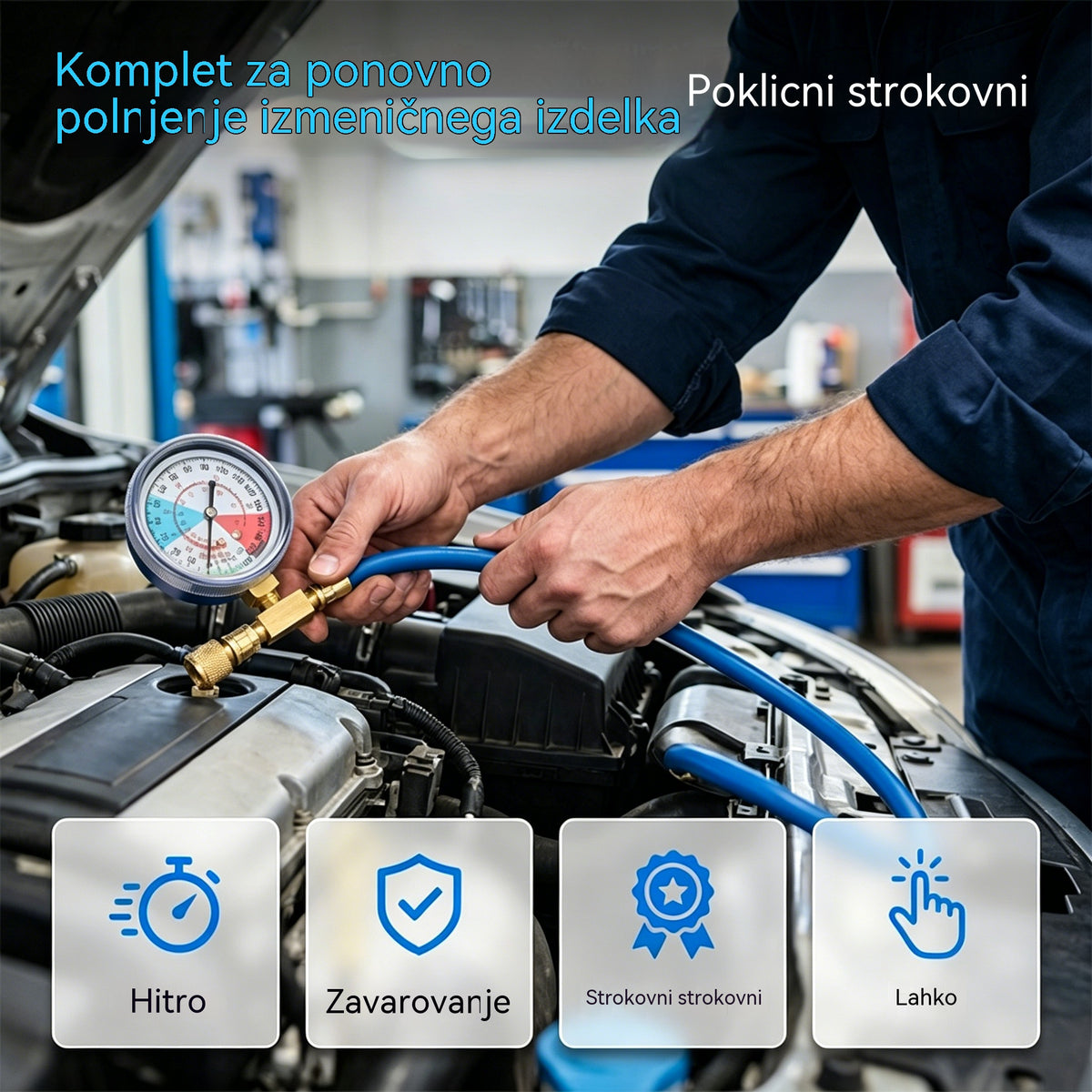 🔧❄️ Polnjenje klimatske naprave s hladilnim sredstvom R134a Hope z manometrom – Neprepustno, enostavno za odčitavanje, primerno za klimatske naprave v avtomobilu, tovornjaku ali domu – Varno polnjenje doma 🚗