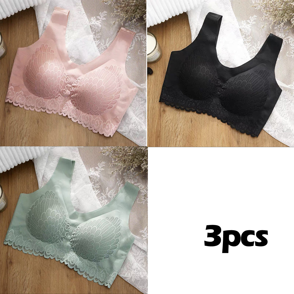 👙【3 dílná sada】Nová a vylepšená krajková podprsenka, pohodlná, pro větší velikosti