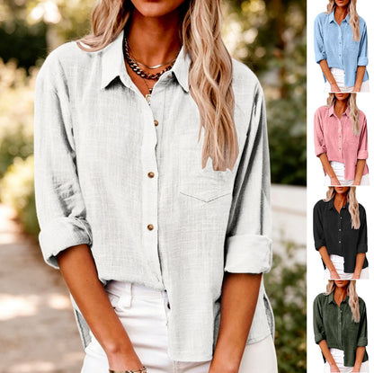 🔥 Contra reembolso ✅️ 【40-100 kg】 Camisa informal de algodón y lino para mujer, agradable para la piel y suave