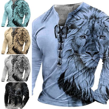 🦁🦁【S-4XL】 Moška 3D natisnjena casual levja majica Dolgi rokavi za udobje
