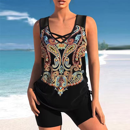 🌷【Rozmiary S-5XL】🩱🌊 2026 Nowość Wysokiej Jakości Przewiewny Dwuczęściowy Strój Kąpielowy w Stylu Europejskim i Amerykańskim z Etnicznym Nadrukiem, Wygodny i Przyjemny dla Skóry 🌊