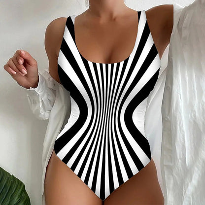 【😍S-8XL】Stylowy jednoczęściowy kostium kąpielowy w paski