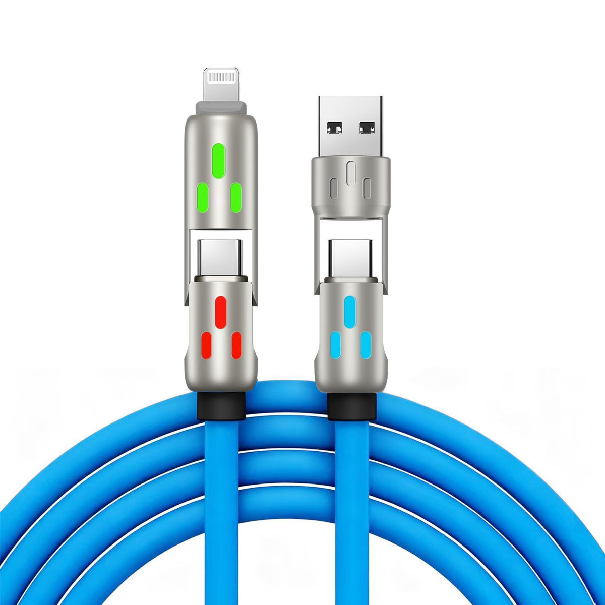 🔥 【2 kosa za 22 evrov】 🔥 (dolžina 2 metra) 4-v-1 kabel PD 240 W – hitro polnjenje USB‑C, Lightning in USB‑A, aluminij in silikon, sinhronizacija podatkov ⚡📱