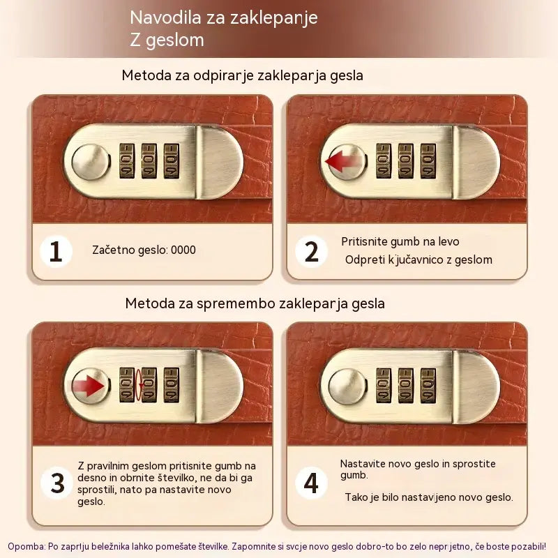 📓💰🔐Zvezek, zaščiten z geslom, se uporablja za shranjevanje čekov, gotovine, bančnih kartic in različnih potrdil.
