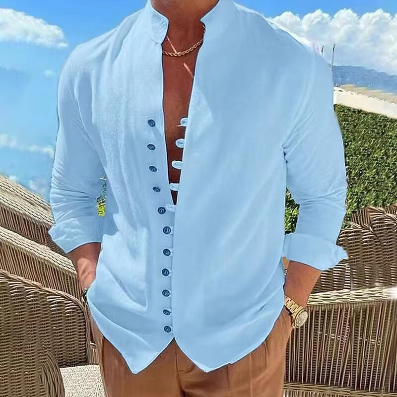 🌈👔【S-3XL】😍Nova kolekcija 2026, moška bombažno-lanena srajca, večje velikosti, ohlapna srajca z dolgimi rokavi