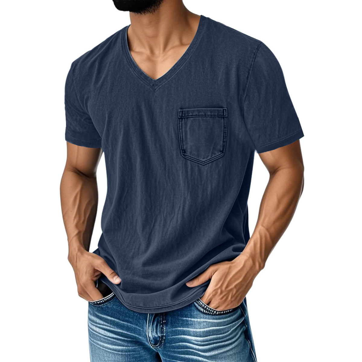 👔 50 % POPUST 🔥 【40–120 kg】 Moška ležerna majica iz džinsa z V-izrezom in kratkimi rokavi ✅ Plačilo po povzetju