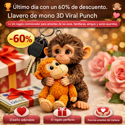 🏆 🐵 Llavero de mono 3D Viral Punch 💕🎁Un regalo conmovedor para amantes de los animales, familiares, amigos y seres queridos.