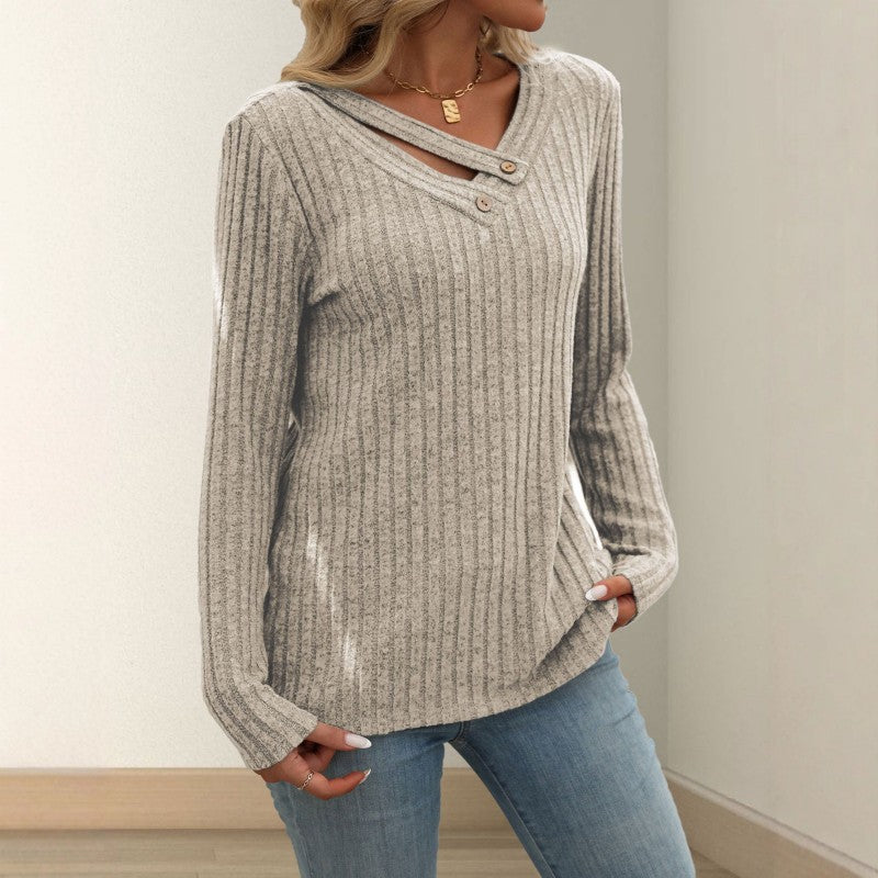 🔥【S-2XL】Nowy model 2026 damski jednokolorowy sweter z długim rękawem, dekolt V, zapinany na guziki