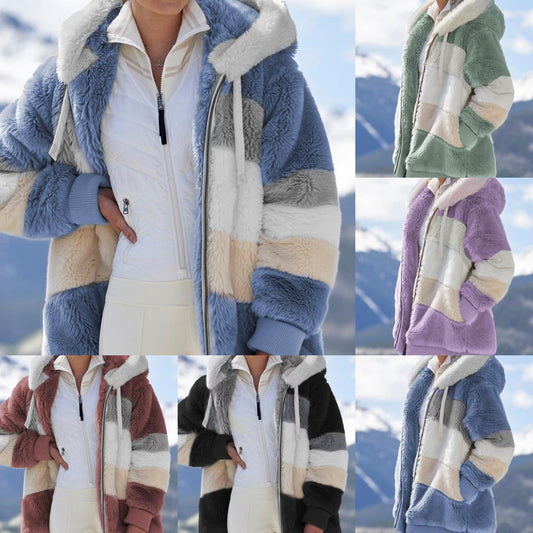 ☃️❄️【S-5XL】Nueva chaqueta de invierno para mujer 2025, gruesa con franjas de felpa