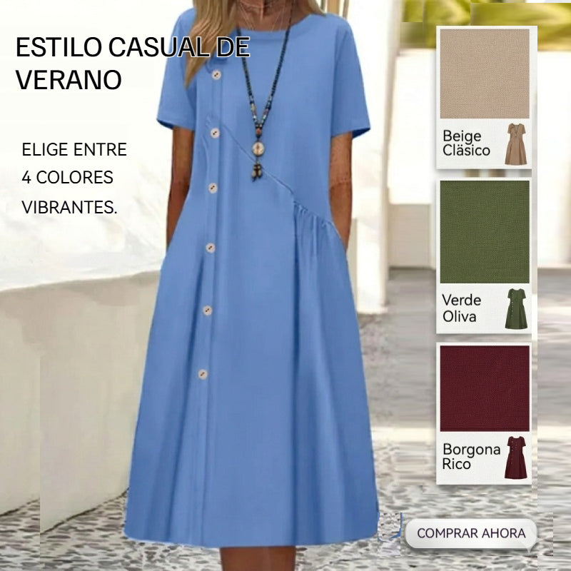 ✅Pago contra entrega - 💥Nuevo vestido de verano para mujer 2026 con botones - Elegante y con estilo, con bolsillos