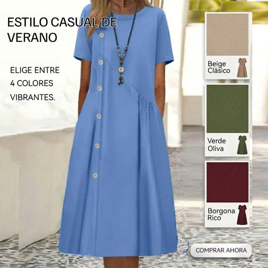 ✅Pago contra entrega - 💥Nuevo vestido de verano para mujer 2026 con botones - Elegante y con estilo, con bolsillos