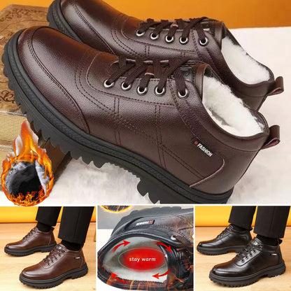 【39-44】 Zimowe, ciepłe męskie skórzane buty z grubą podeszwą