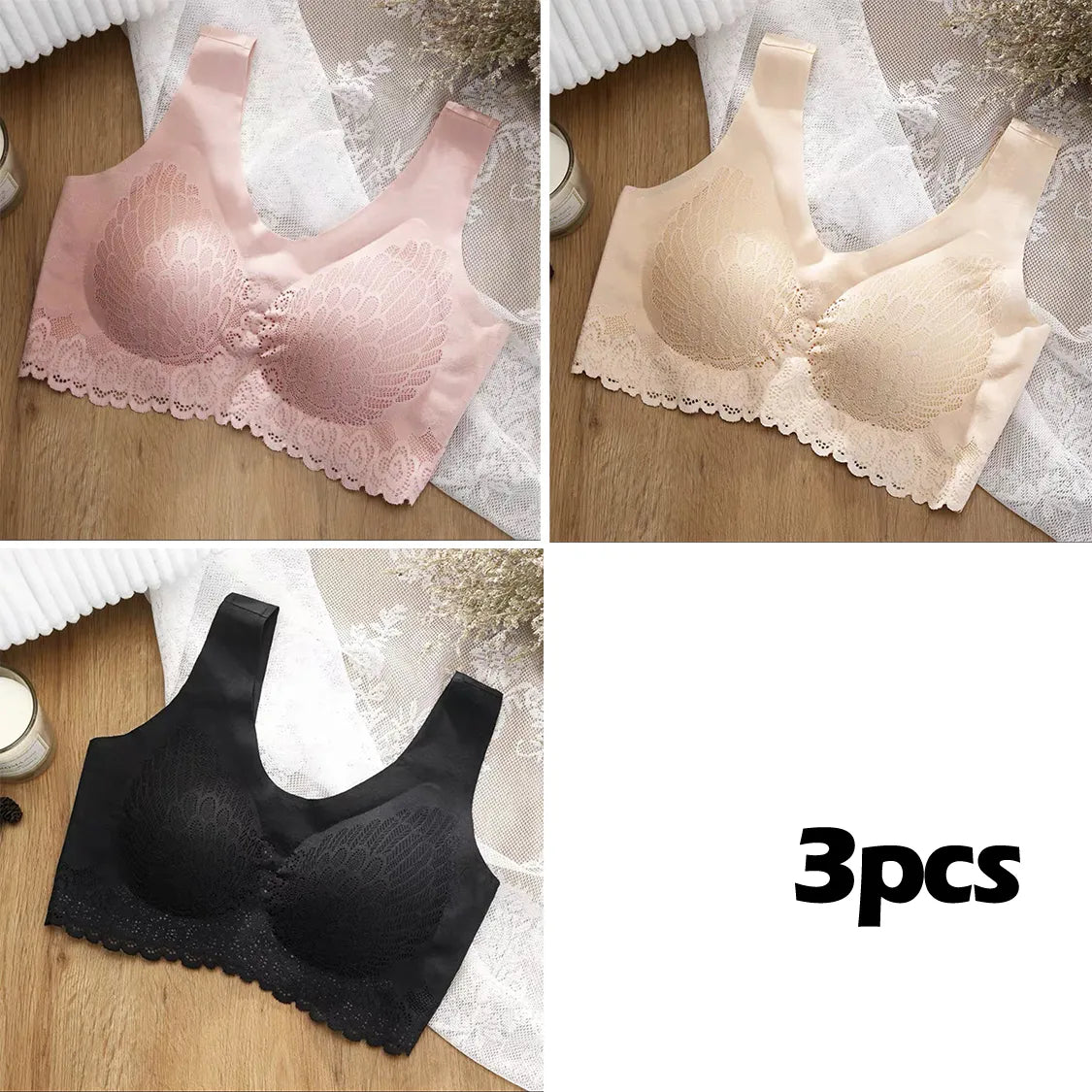 👙【3 dílná sada】Nová a vylepšená krajková podprsenka, pohodlná, pro větší velikosti