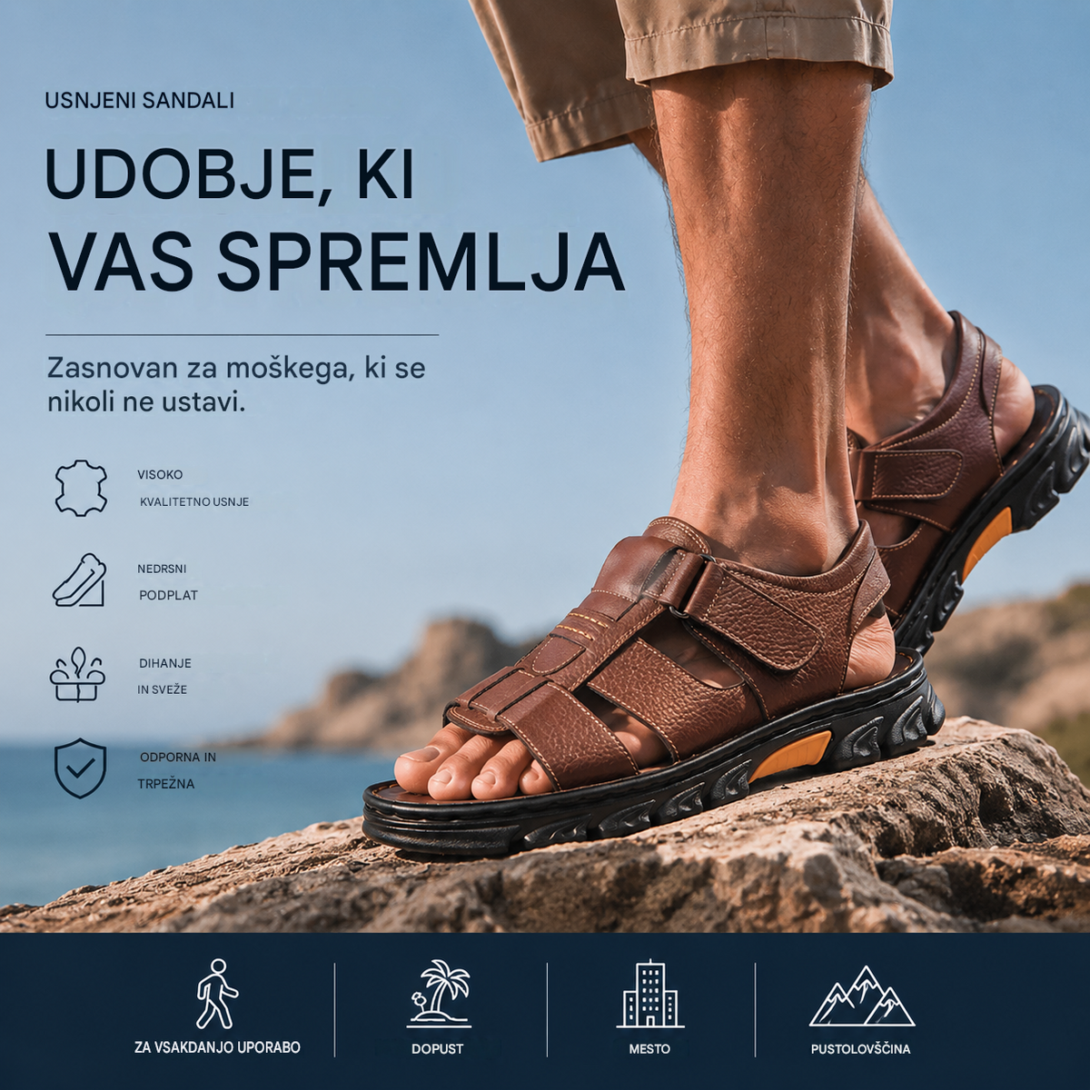 🔥👟【 38 -44】 Moški poletni sandali iz mehkega usnja – zračen dizajn z izrezi, nedrseči in v sproščenem slogu