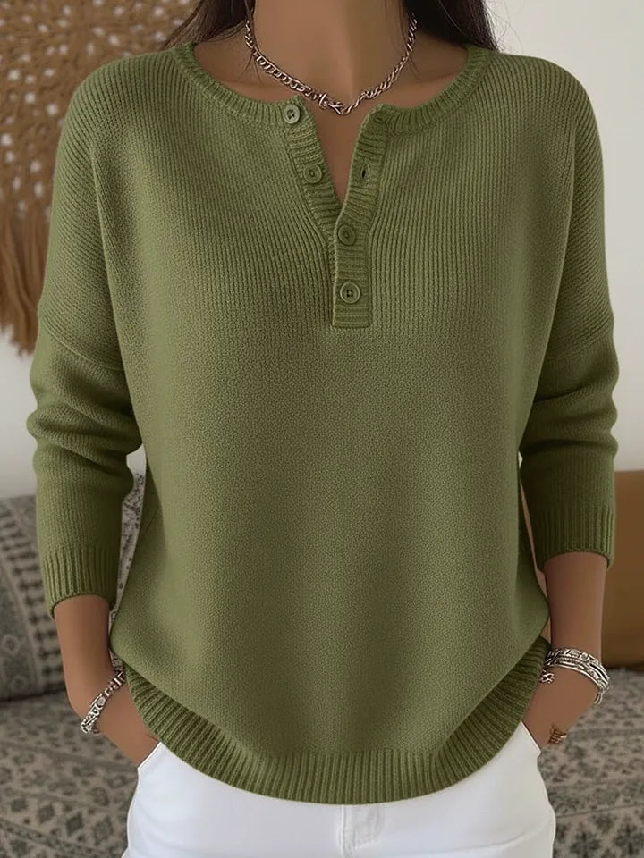 💟 ✨【S-2XL】Damski jednokolorowy sweter z dekoltem V, luźny i casualowy