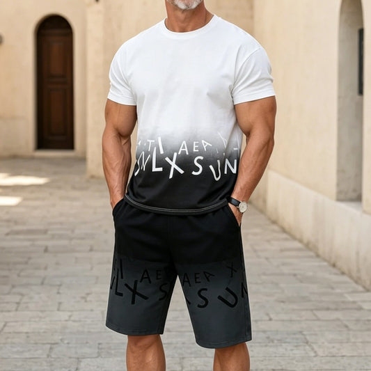 ✅【Płatność przy odbiorze】💥（M-5XL)Nowy męski dres składa się z koszulki i spodenek.、