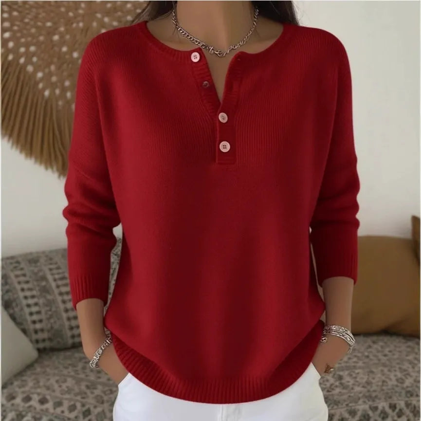 💟 ✨【S-2XL】Damski jednokolorowy sweter z dekoltem V, luźny i casualowy