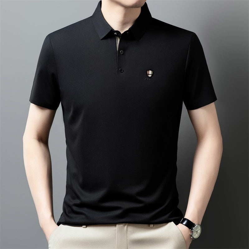 【M-4XL】Poletje 2026 Nova ledeno svilena polo majica s pol rokavi in reverjem