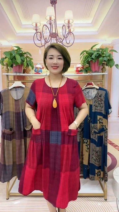 👗❤️【50-100 kg】2026 Sukienka podróżna w kratę, swobodna, modna i wygodna sukienka dla mamy