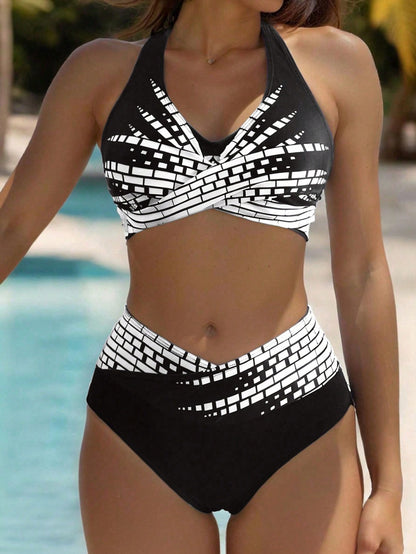 👙【50% popust 💥】👉 Dvodelni bikini za ženske večjih velikosti ✅ Visok pas ✅ Visoka elastičnost