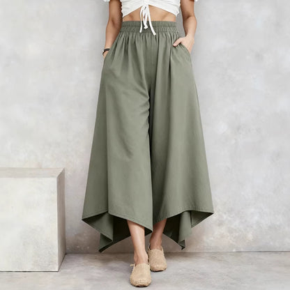 🥇【S-5XL】Damskie spodnie codzienne z wysokim stanem i szerokimi nogawkami – luźny krój i elegancki fason.