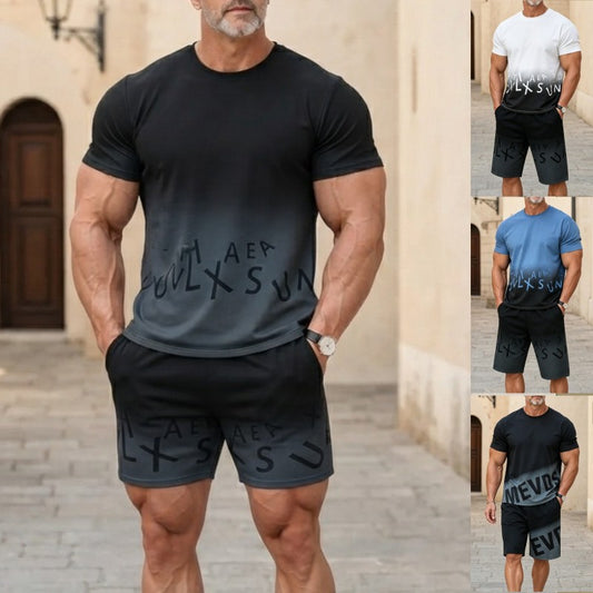 ✅【Płatność przy odbiorze】💥（M-5XL)Nowy męski dres składa się z koszulki i spodenek.、