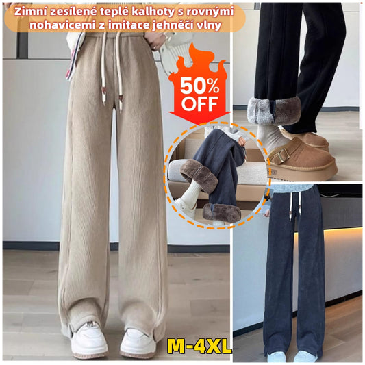 👖【M-4XL】Zimní zesílené teplé kalhoty s rovnými nohavicemi z imitace jehněčí vlny
