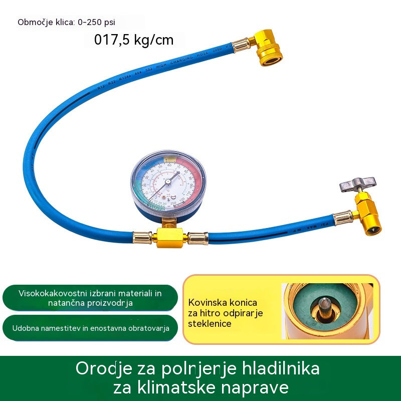 🔧❄️ Polnjenje klimatske naprave s hladilnim sredstvom R134a Hope z manometrom – Neprepustno, enostavno za odčitavanje, primerno za klimatske naprave v avtomobilu, tovornjaku ali domu – Varno polnjenje doma 🚗