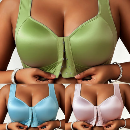 😍👙【3 kosi】【40–100 kg】Modrček z rahlim izrezom, brez žice, z zapenjanjem spredaj in zaščito pred povešanjem