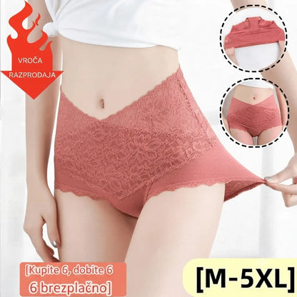 🔥【6 paketov】👙Antibakterijsko spodnje perilo iz bombažne čipke z visokim pasom