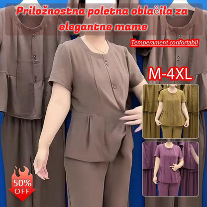 【Top + hlače】 (M–4XL) Vsakdanji in udoben komplet, oblikuje postavo, moderen, na voljo v večjih velikostih