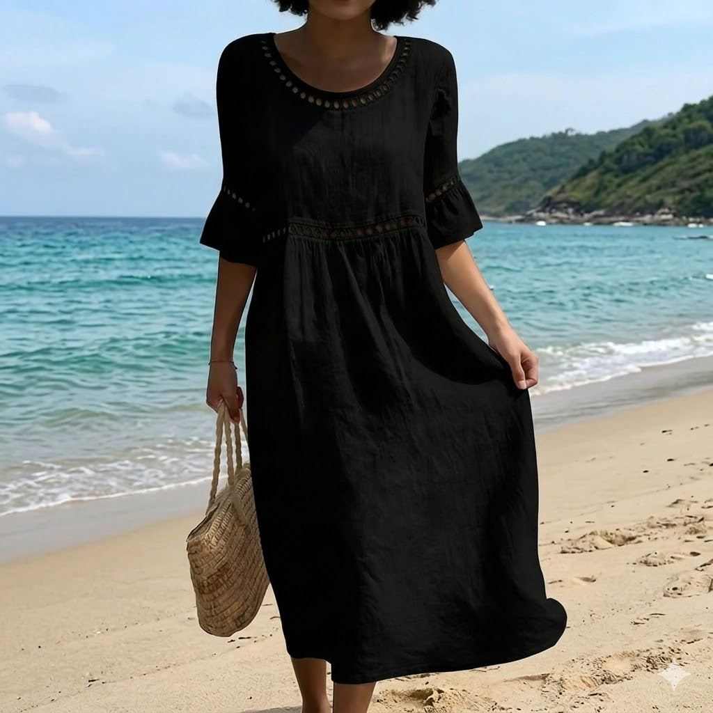 💎2026 Alta calidad💎【S-3XL】Vestido de mujer de algodón y lino, con mangas abullonadas, transpirable, suave y cómodo
