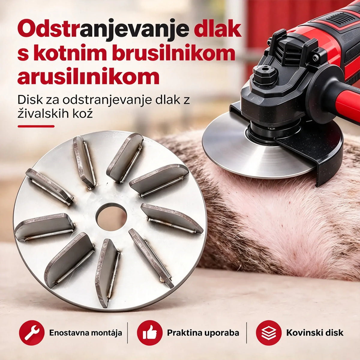 🔧🪚 Plošča iz nerjavnega jekla za odstranjevanje dlak (za kotni brusilnik) | Plošča za odstranjevanje dlak ter čiščenje in obdelavo svinjine, jagnjetine in teletine