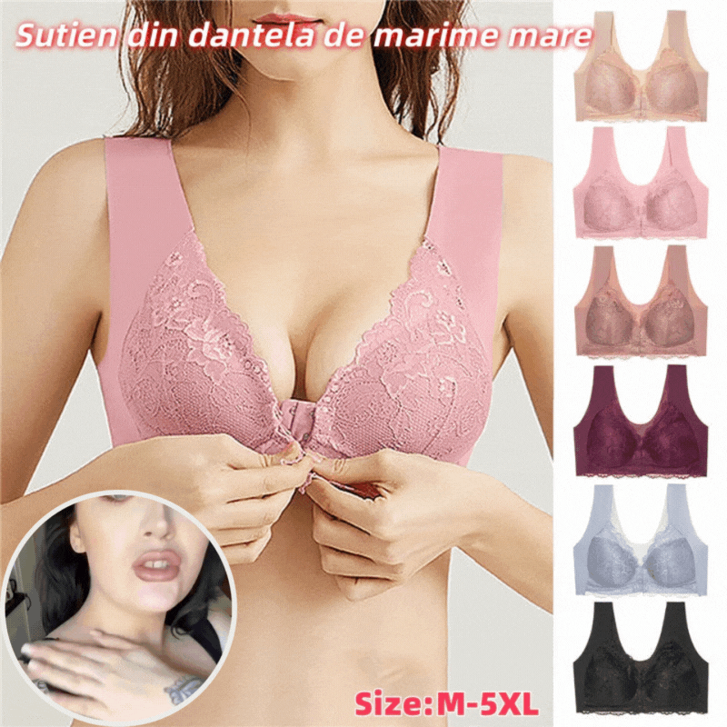 ✨👙【3 kosov】Brezžični poletni nedrček z zapiranjem spredaj večje velikosti – elegantna čipka