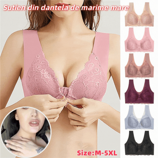 ✨👙【3 kosov】Brezžični poletni nedrček z zapiranjem spredaj večje velikosti – elegantna čipka