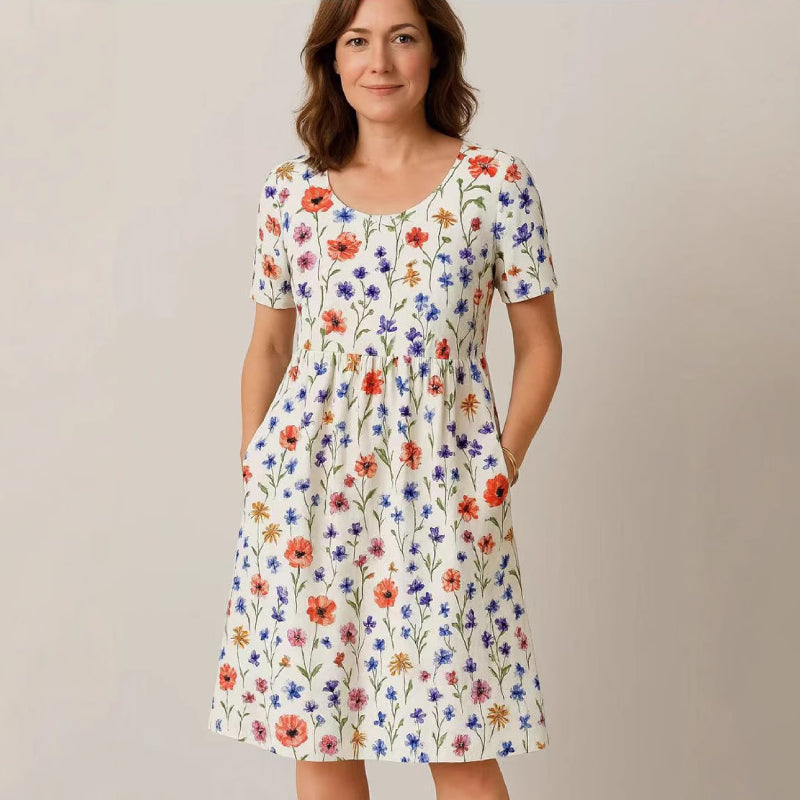 ✅ Płatność przy odbiorze【S-6XL】 🌺 Stylowa sukienka plus size z nadrukiem — luźny fason, wygodna, z kieszeniami