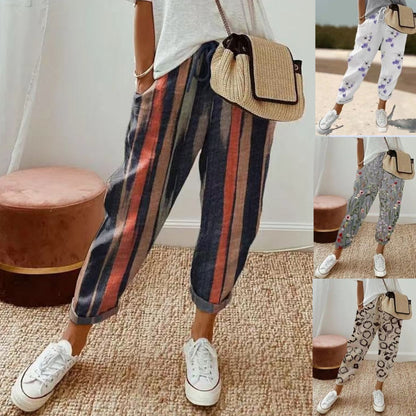 👍💐Pantalón casual de mujer en algodón y lino, opcionalmente multicolor