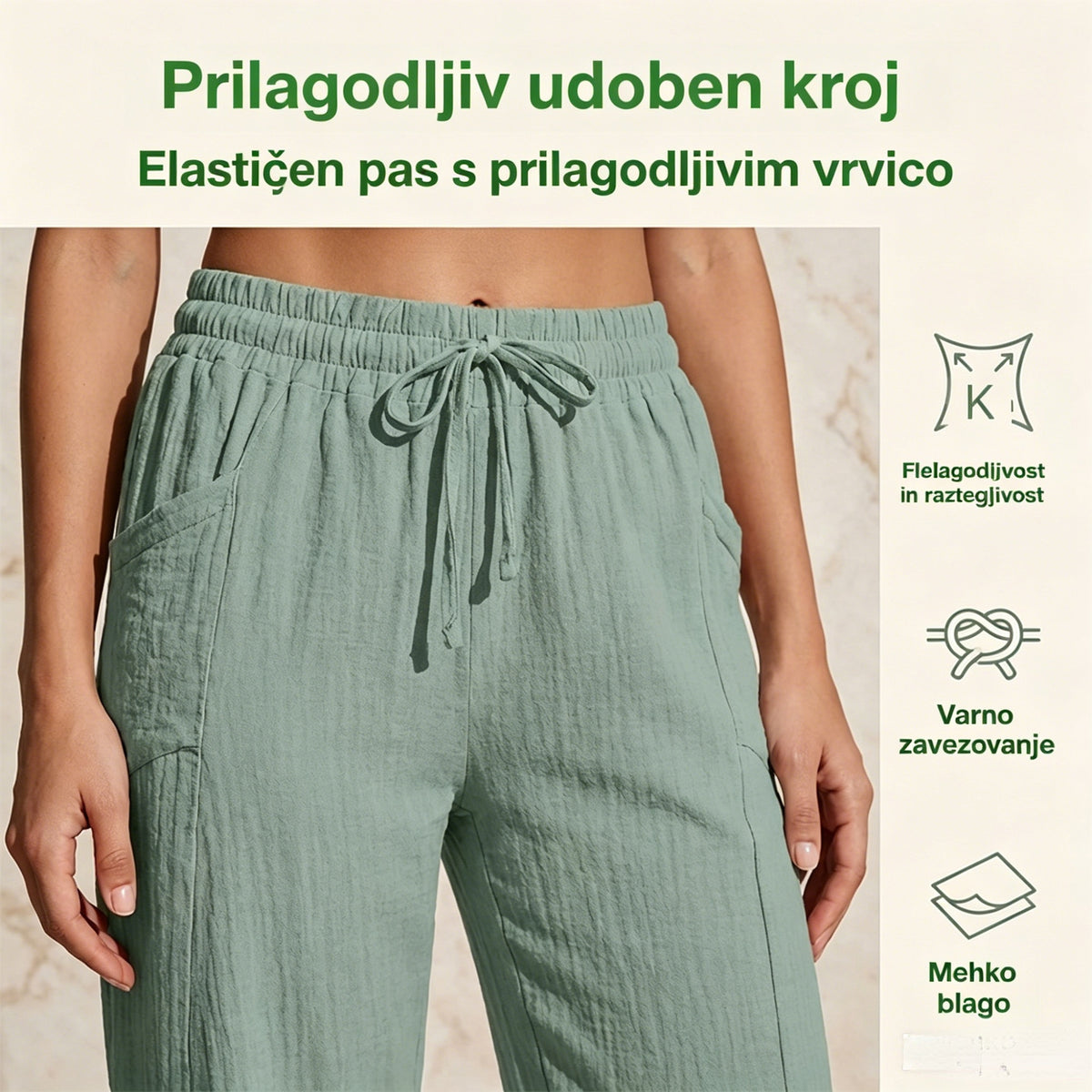 💖👖👖Ženske enobarvne kapri hlače z naborki iz bombaža in lana - hladne in zračne, laskajo obliki nog, elegantne in ležerne