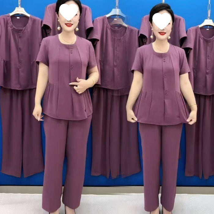 【Top + hlače】 (M–4XL) Vsakdanji in udoben komplet, oblikuje postavo, moderen, na voljo v večjih velikostih
