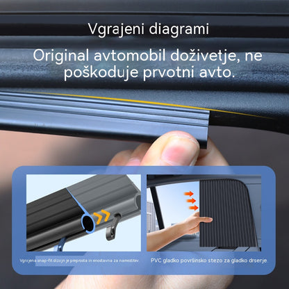 [4-delni komplet] Zavesa za senčnik za avtomobilska okna z drsno tirnico in toplotno izolacijo