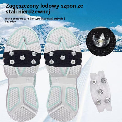 👴🚶🏔️❄️8 zestawów (16 sztuk) Niewidoczne pięciozębne raki antypoślizgowe, raki zewnętrzne, odpowiednie do wędrówek po śniegu, wspinaczki górskiej, wspinaczki skałkowej i zimowych powierzchni lodowych, niezbędne dla osób starszych.