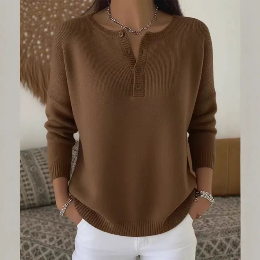 💟 ✨【S-2XL】Damski jednokolorowy sweter z dekoltem V, luźny i casualowy