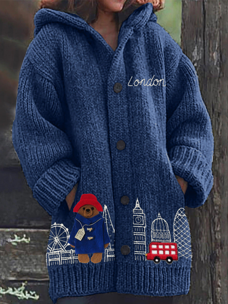 【S~5XL】✨Elegantní retro potisk, silný kardigan s kapucí a fleecovou podšívkou.