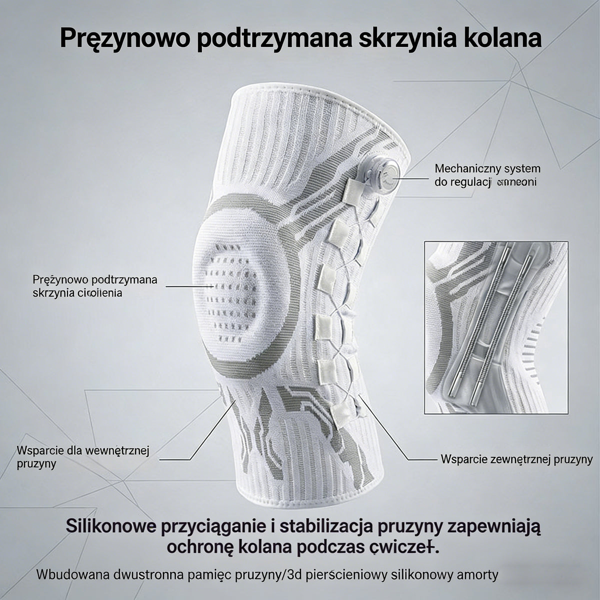 🦵🦵Silikonowa sportowa opaska kompresyjna na kolano z podparciem sprężynowym, amortyzująca wstrząsy, do biegania i fitnessu