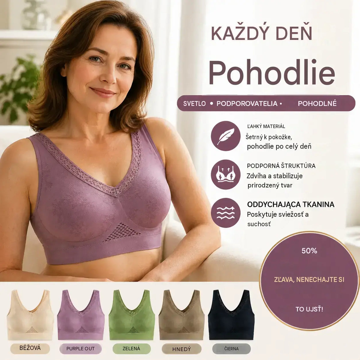 😍❤️40-120 kg【Balenie 3 kusov】✨ Bezdrôtová krajková podprsenka s vysokou podporou pre ženy
