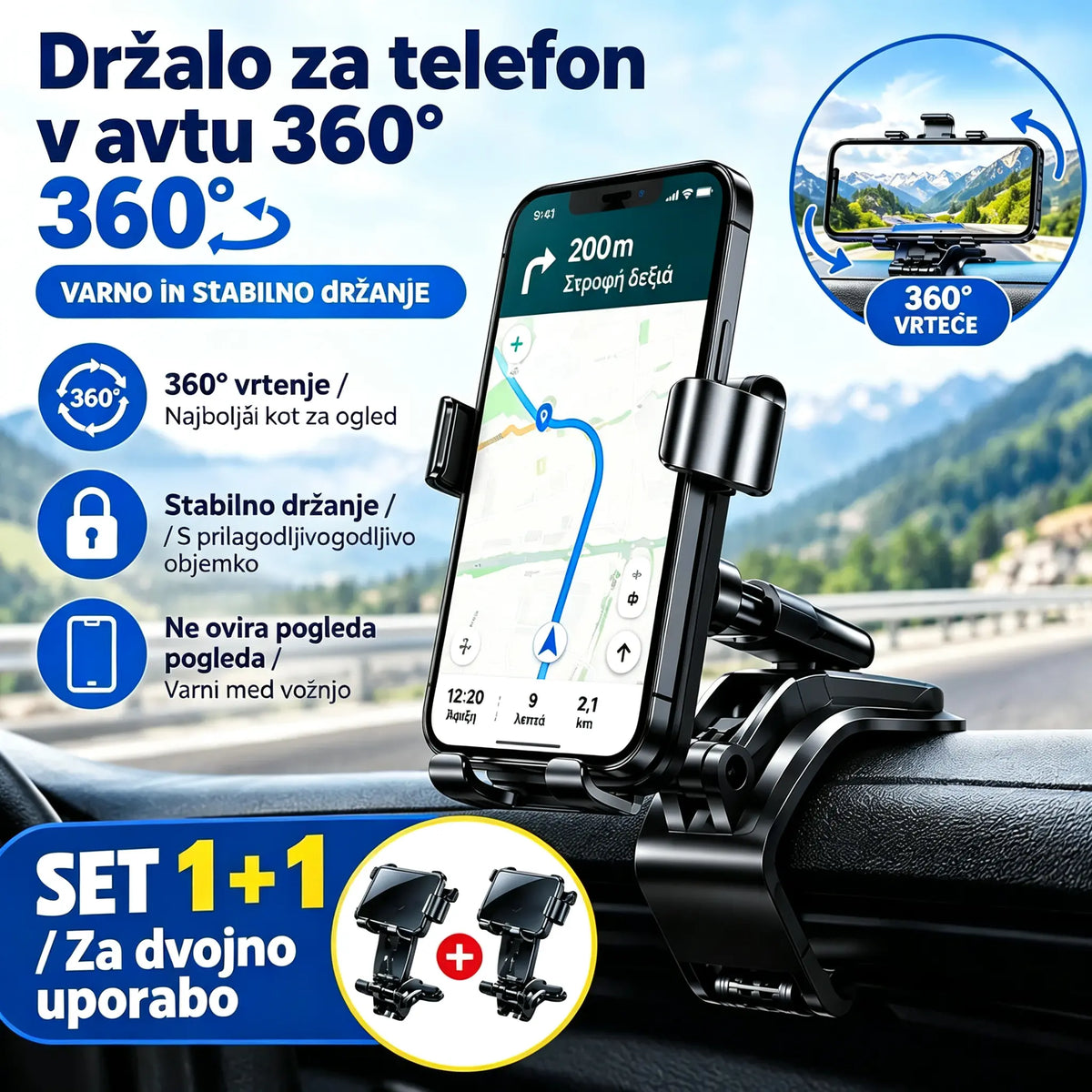 📱🚗 Držalo za telefon | Visokokakovostno, odporno na tresljaje in udarce, stabilno ter odporno na padce – popoln sopotnik na vožnji.